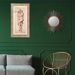 «Embracing Couple» в интерьере классической гостиной с зеленой стеной над диваном