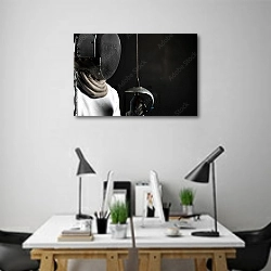 «Портрет фехтовальщика» в интерьере современного офиса над столами работников