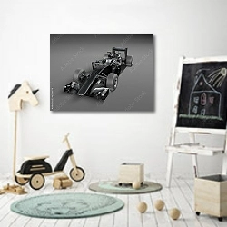 «Макет спортивного гоночного авто» в интерьере детской комнаты для мальчика с самокатом