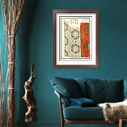 «Chinese prints pl.5» в интерьере зеленой гостиной в этническом стиле над диваном