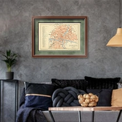 «Карта Кёнигсберга, конец 19 в. 1» в интерьере гостиной в стиле лофт в серых тонах