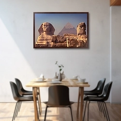 «Египет. Пирамиды Гизы. Сфинкс на страже» в интерьере современной гостиной в серых тонах