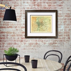 «Карта Рима и окрестностей 1» в интерьере кухни в стиле лофт с кирпичной стеной