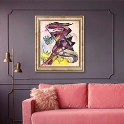 «Caliban» в интерьере гостиной с розовым диваном