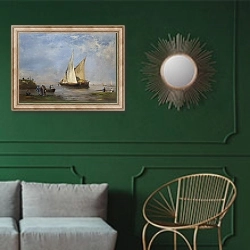 «Берега Нила» в интерьере классической гостиной с зеленой стеной над диваном