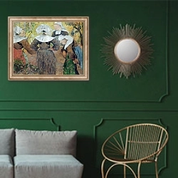 «Four Breton Women, 1886» в интерьере классической гостиной с зеленой стеной над диваном