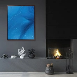 «Abstract azure and violet ink art 2» в интерьере гостиной в стиле минимализм с камином