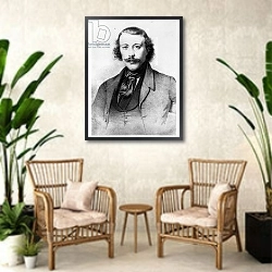 «Portrait of Mikhail Aleksandrovich Bakunin 1843» в интерьере комнаты в стиле ретро с плетеными креслами