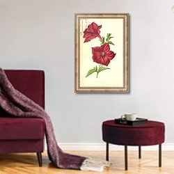 «Crimson Petunia» в интерьере гостиной в бордовых тонах