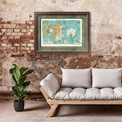 «Карта Северного Полюса» в интерьере гостиной в стиле лофт над диваном