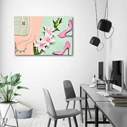 «Летняя мода, яркие туфли и лилии» в интерьере современного офиса в минималистичном стиле