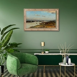«Вид на Рейн рядом с Брайзахом» в интерьере гостиной в зеленых тонах