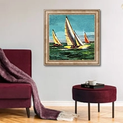 «Sailing boats» в интерьере гостиной в бордовых тонах