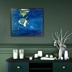 «Sick Earth, 2008» в интерьере прихожей в зеленых тонах над комодом
