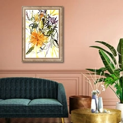 «Marigold and Other Flowers, 2004» в интерьере классической гостиной над диваном