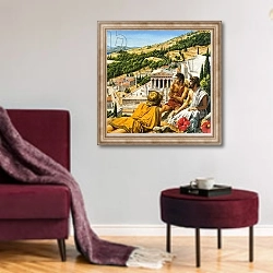 «Ancient Greece» в интерьере гостиной в бордовых тонах