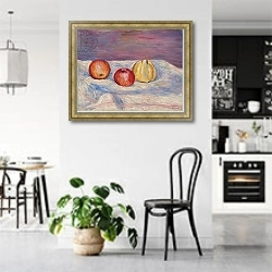 «Two Apples and a Quince; Deux pommes et un coing, c.1900» в интерьере современной кухни с кирпичной стеной