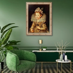 «Portrait of Eleonora de Gonzaga Mantua as a Child» в интерьере гостиной в зеленых тонах