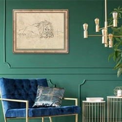 «A Lion» в интерьере в классическом стиле с зеленой стеной