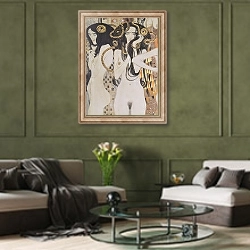 «Бетховенский фриз, деталь» в интерьере гостиной в оливковых тонах