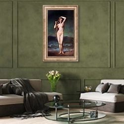 «The bather» в интерьере гостиной в оливковых тонах
