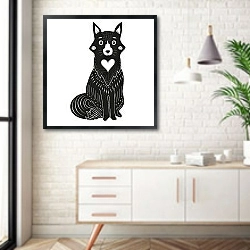 «Плакат с лесным животным в стиле Doodle с сердцем внутри» в интерьере комнаты в скандинавском стиле над тумбой «Плакат с лесным животным в стиле Doodle с сердцем внутри» в интерьере комнаты в скандинавском стиле над тумбой