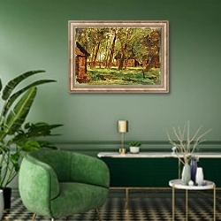 «Farmstead under Trees» в интерьере гостиной в зеленых тонах