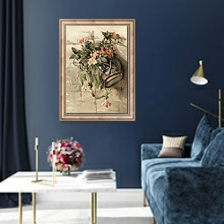 «Pink Flowers in Hanging Vase» в интерьере в классическом стиле в синих тонах