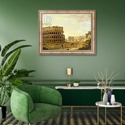 «The Colosseum, 1776» в интерьере гостиной в зеленых тонах