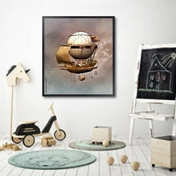«Воздушный корабль в стиле стимпанк» в интерьере детской комнаты для мальчика с самокатом