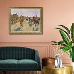 «The Parade, or Race Horses in front of the Stands, c.1866-68» в интерьере классической гостиной над диваном