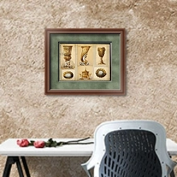 «Selection of designs, House of Carl Faberge 8» в интерьере кабинета с песочной стеной над столом