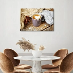 «Чашка горячего кофе с зефиром в холодный зимний день» в интерьере кухни над кофейным столиком