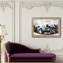 «Attila the Hun and his hordes overrunning Italy and the Arts, 1838-47» в интерьере в классическом стиле над банкеткой