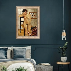 «Nude with a Striped Rug, Meraud Guinness, 1928» в интерьере классической спальни с темными стенами