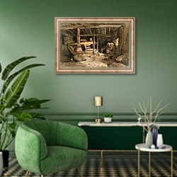 «A Turkish Mill, Chikaey» в интерьере гостиной в зеленых тонах