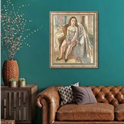 «Young Woman in White Chemise» в интерьере гостиной с зеленой стеной над диваном
