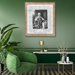 «John Stuart, Third Earl of Bute, engraved by W.T. Mote» в интерьере гостиной в зеленых тонах