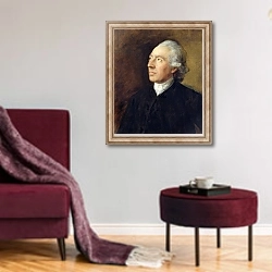 «The Rev. Humphrey Gainsborough, c.1770-4» в интерьере гостиной в бордовых тонах