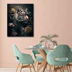 «Тигр» в интерьере современной столовой в пастельных тонах