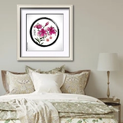«Розовые цветы лилии в черном окружении» в интерьере спальни в стиле прованс над кроватью