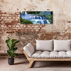 «Водопад Дэтянь, Вьетнам» в интерьере современной гостиной в стиле лофт