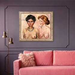 «Double Portrait; Doppelportrait, 1903» в интерьере гостиной с розовым диваном