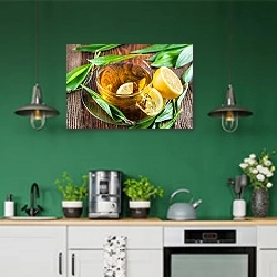«Чай из подорожника» в интерьере кухни с зелеными стенами