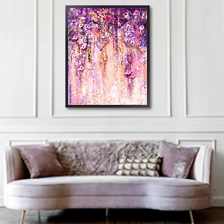 «Весна, фиолетовые цветы» в интерьере гостиной в классическом стиле над диваном
