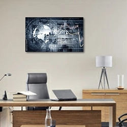 «Микросхема и цифровой фон» в интерьере кабинета директора над столом