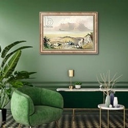 «A View in Greece» в интерьере гостиной в зеленых тонах