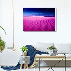 «Сказочная пустыня с фиолетовым песком» в интерьере гостиной в скандинавском стиле над диваном