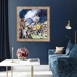 «Families leaving natural disaster» в интерьере в классическом стиле в синих тонах