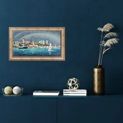 «Двойная радуга. Архитектурный пейзаж любимого города Сочи» в интерьере в классическом стиле в синих тонах